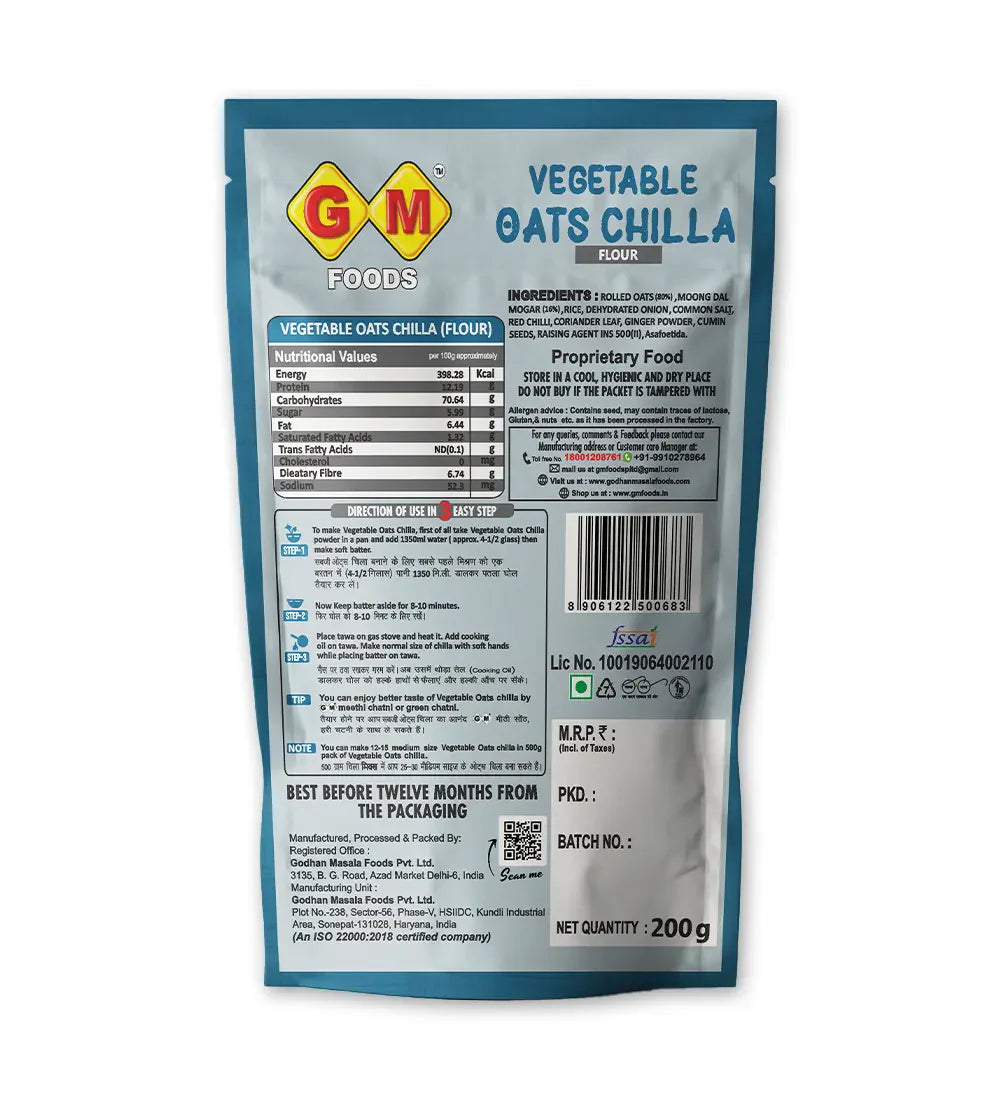 GM Foods Vegetable Oats Chilla 200 Gram