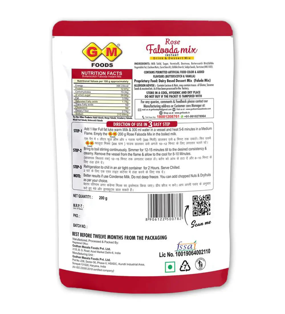 GM Foods Rose Falooda Mix 200 Gram