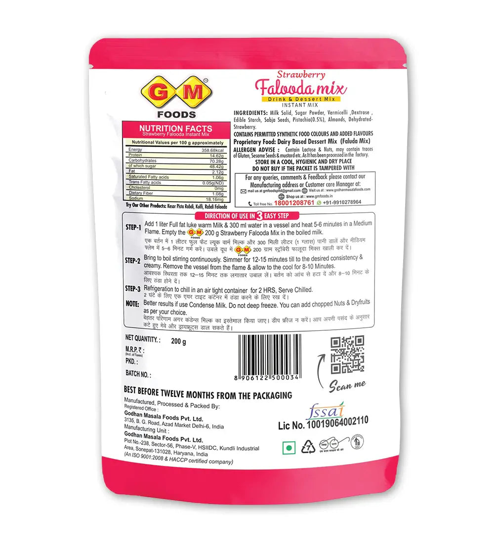 GM Foods Strawberry Falooda Mix 160 Gram